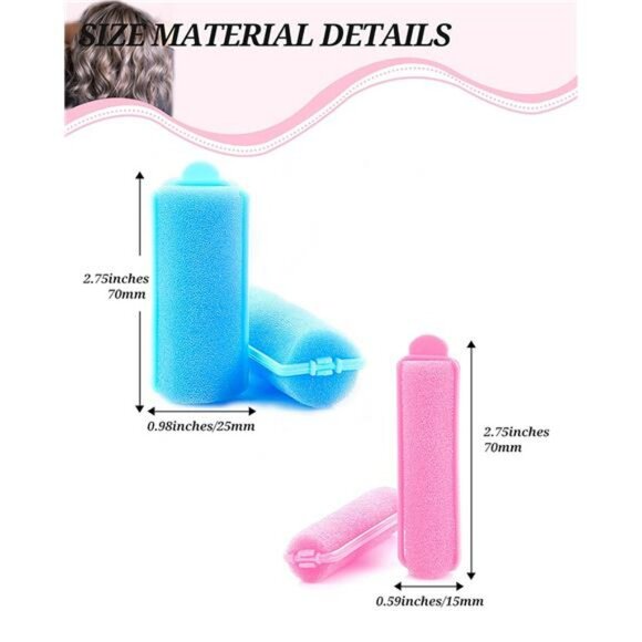 Sponge Hair Rollers Set 64 Piece No Heat Foam Curlers for Short Medium Hair - Picture 2 of 8